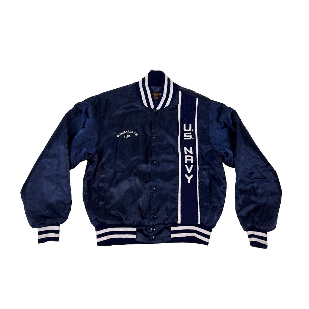 Vintage Swingters US Navy Bomber Jacket Blue Satin Guantanamo Bay Cuba